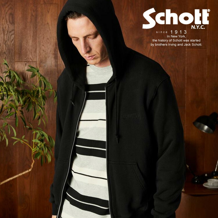★SALE|Schott/ショット 公式通販 | LEATHER ELBOW PATCH ZIP HOODED SWEAT/レザー エルボーパッチ ジップパーカー ※セール品につき交換返品不可
