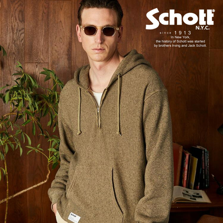 ★SALE|Schott/ショット 公式通販 | SALT AND PEPPER HALF ZIP HOODED SWEAT/ソルトアンドペッパー ハーフジップ パーカー ※セール品につき交換返品不可|Schott