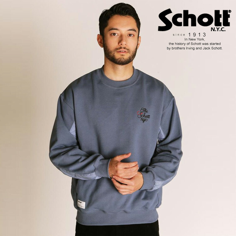 ★SALE|Schott/打つこと 堅苦しさ通信販売 |QUILTED COMBI. CREW SWEAT/キルティング 二人組 クルースウェット ※割引き販売品につき取り替えっこ返品不可 スウェット・トレーナー-メンズファッション