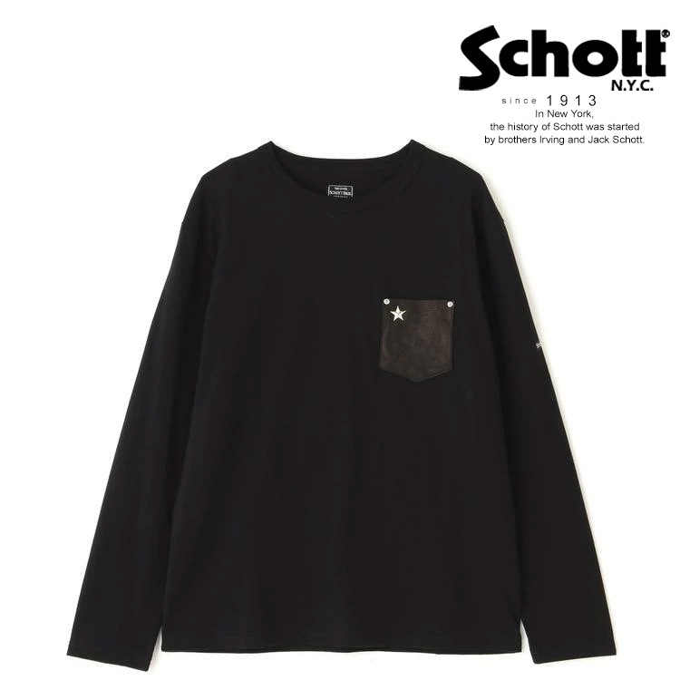 Schott/打つこと 堅苦しさ通信販売 |LETHER POKET LS TEE/なめし革隠し ロング衣袂 ティーシャツ