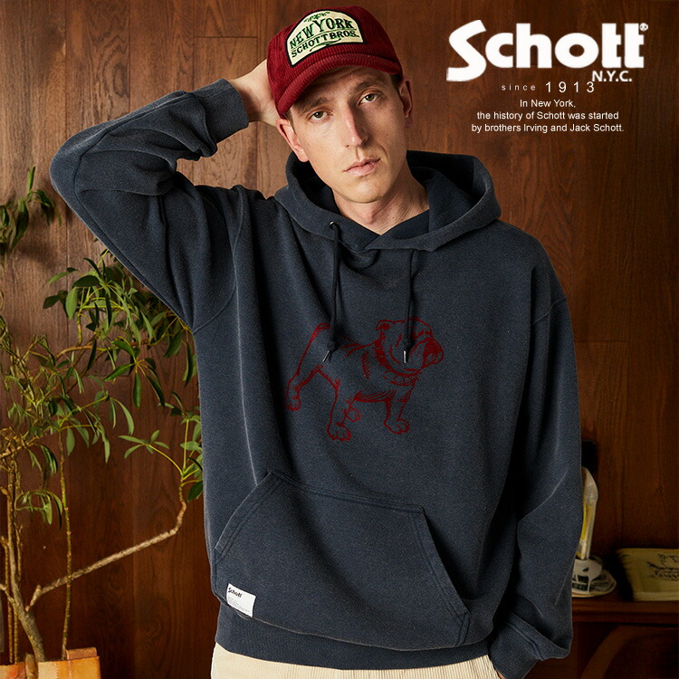 ★SALE|Schott/打つこと 堅苦しさ通信販売 | FLOCKY BULLDOG HOODED SWEAT/フロッキーブル パーカー ※大売り出し品につき取り替えっこ返品不可