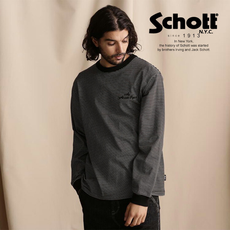 ★SALE |Schott/打つこと 堅苦しさ通信販売 |BLIND STRIPE LS T-SHIRT/目かくし縞模様 ロングティーシャツ カットソー 長袖 23FW