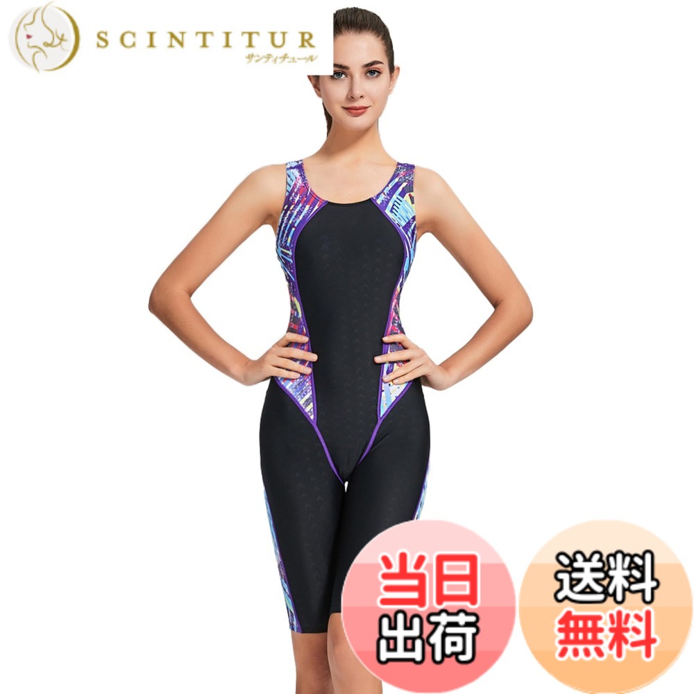 【送料無料】[LLWAAV] 競泳水着 レディース 競泳用水着 女性 水着 体型カバー フィットネス水着 レディース スイムウェア 女性用 色：3-黒と紫、サイズ：L