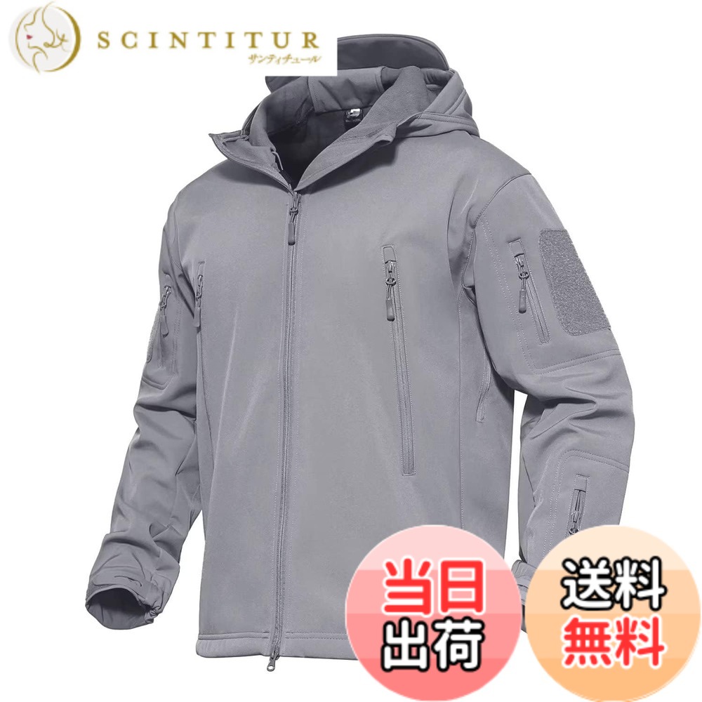 【貨物輸送無料】[MAGCOMSEN] タクティカルジャケット サバゲー メンズ アウトドア 山登りアウター 雨合羽防風 防寒着 裏フリース ソフトシェルジャケット ミリタリー ボンネット付き添い人 多衣嚢 イヤホンホール付き添い人 烏兎冬 色：ともし火薄墨色、大きさ：M