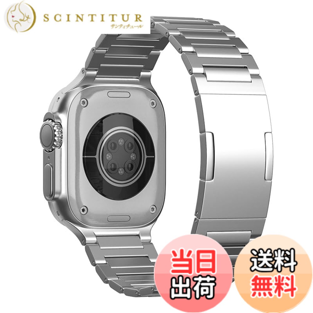 【送料無料】MaKTech チタンリンクブレスレットバンド、I字型メタルストラップ、Apple Watch シリーズ 11/10/9/8/7,Ultra 3/2/1,SE 3/2/1 [2025] 用 色：シルバー、サイズ：46mm/45mm/44mm/49mm