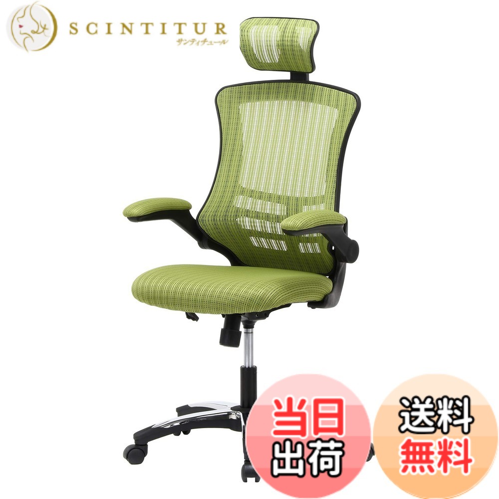 【送料無料】不二貿易 オフィスチェア デスクチェア メッシュ素材 高さ調整 腰サポート ハンター 色:グリーン、サイズ:幅66x奥行73.5x高さ117~129cm|サンティチュール