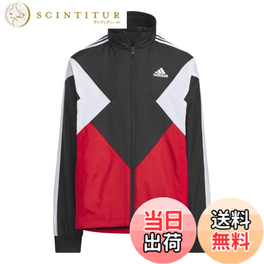 【送料無料】adidas(アディダス) ジャージトップ キッズマストハブ ルーズフィット WIND. RDY カラーブロック 起毛トリコットウーブン トラックトップ キッズ KPX98ボーイズ 色：ブラック/ベタースカーレット/ホワイト(JP4929)、サイズ：120