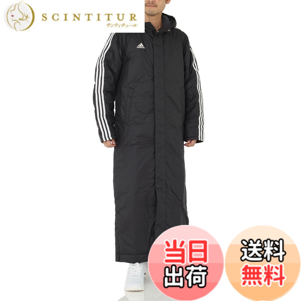 【貨物輸送無料】adidas(アディダス) 厚地の外套百貨店ロング パデッドコートメンズ 色：黒いこと/白いこと(JP4652)、大きさ：L