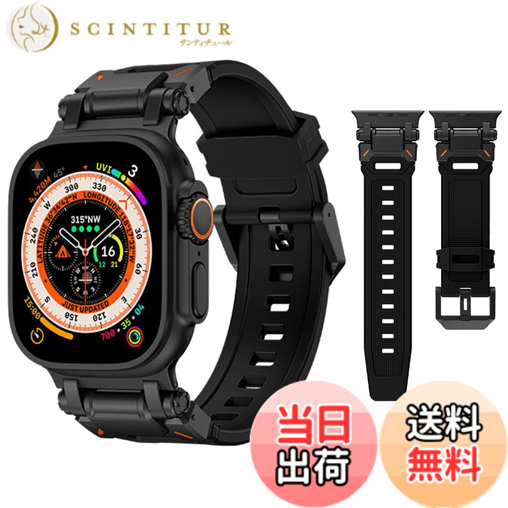 【送料無料】[KANOYO] 2024改良モデル コンパチブル アップルウォッチ バンド Series 10 9 8 7 46mm 45mm 44mm 42mm アップルウォッチ バンド 対応 Ultra2/Ultra 49mm iWatch ベルトステンレス製 ソフトTPUベルド 装着簡 色：ブラック、サイズ：49mm 46mm 45mm 44mm 42mm