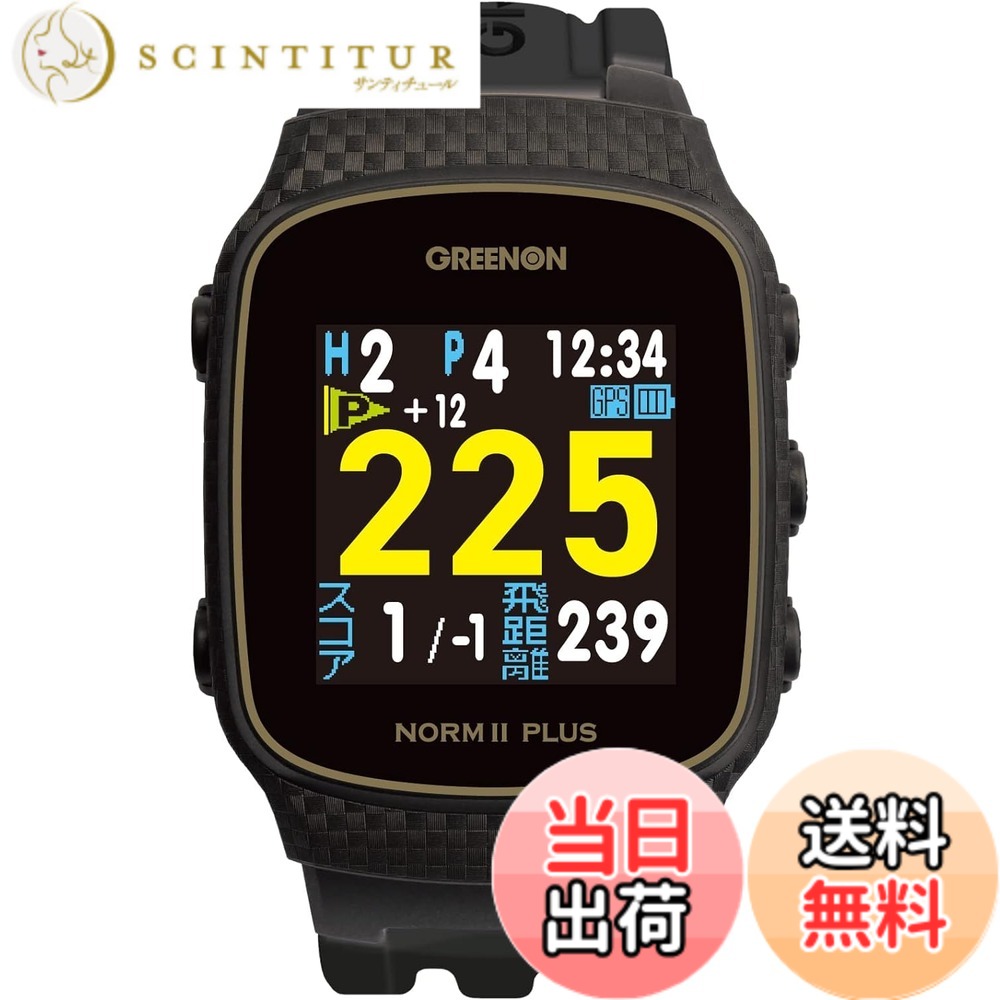 【送料無料】GreenOn（グリーンオン）ザ・ゴルフウォッチ ノルム2 プラス ※みちびきL１S対応 カラー液晶 THE GOLF WATCH NORM 2 Plus/ノルム GN301 グリーンアンジュレーション表示 色：ブラック、サイズ：56.7mm（高さ）x 40.7mm（幅）x 12mm（厚さ）