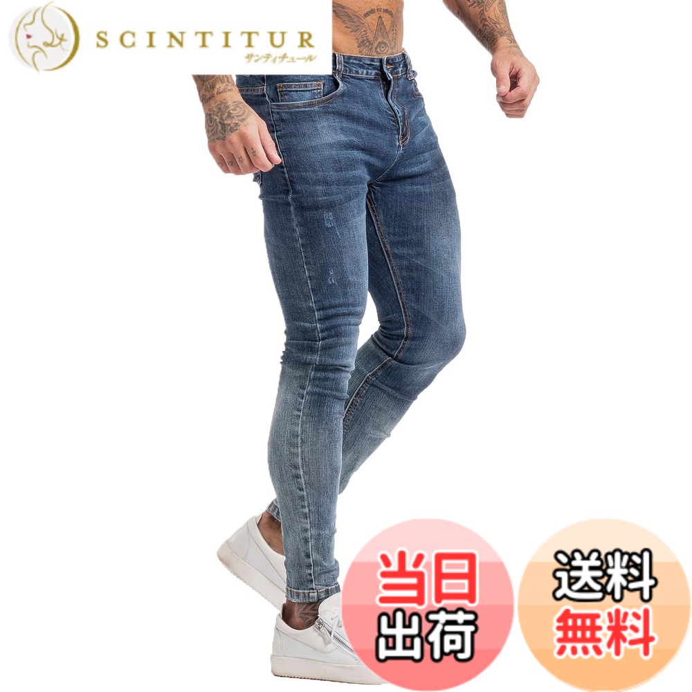 【送料無料】[GINGTTO] ジンット ジーンズ メンズ スキニー ストレッチパンツ スキニーパンツ デニム 伸縮 色：ダークブルー、サイズ：34