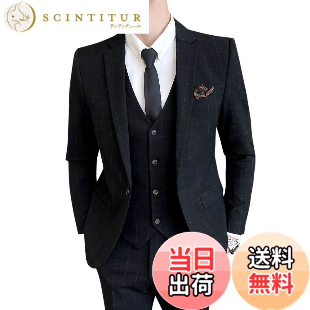 【貨物輸送無料】[CEEN] 背広メンズ 連合王国風 メンズ スリー平和条約 照合のしるし柄 1つ釦 オシャレ フォーマル 色：J2016黒いこと、大きさ：M