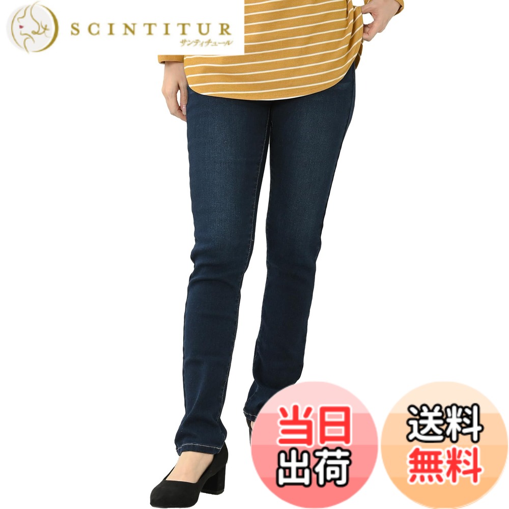 【送料無料】[JANJAM]美脚スキニーデニム 裏起毛パンツ 大きいサイズ レディース スキニーパンツ ストレッチ 美脚 細魅せ 色：インディゴ72cm、サイズ：6L