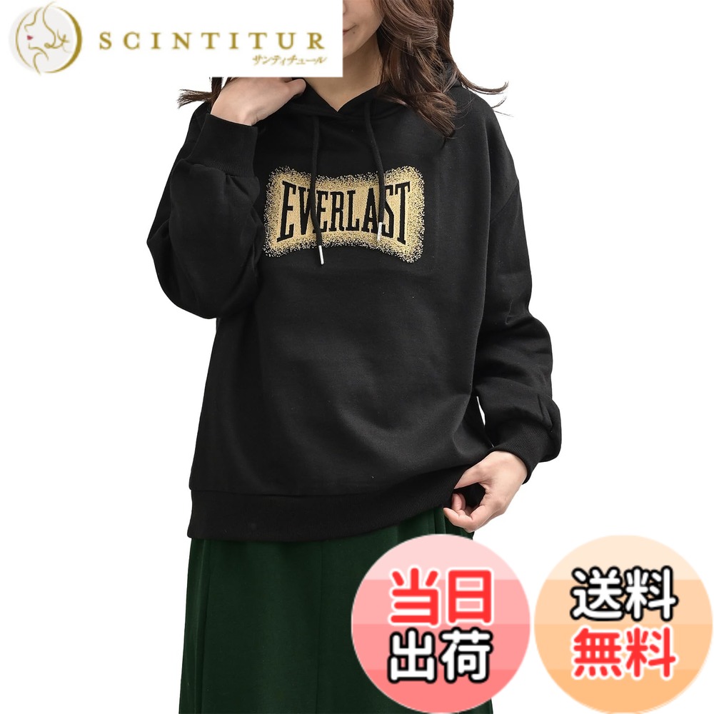 【送料無料】[JANJAM] 大きいサイズ レディース パーカープルオーバー 立体刺繍ロゴ 長袖 フーディー 裏起毛 トップス 色：ブラック、サイズ：4L