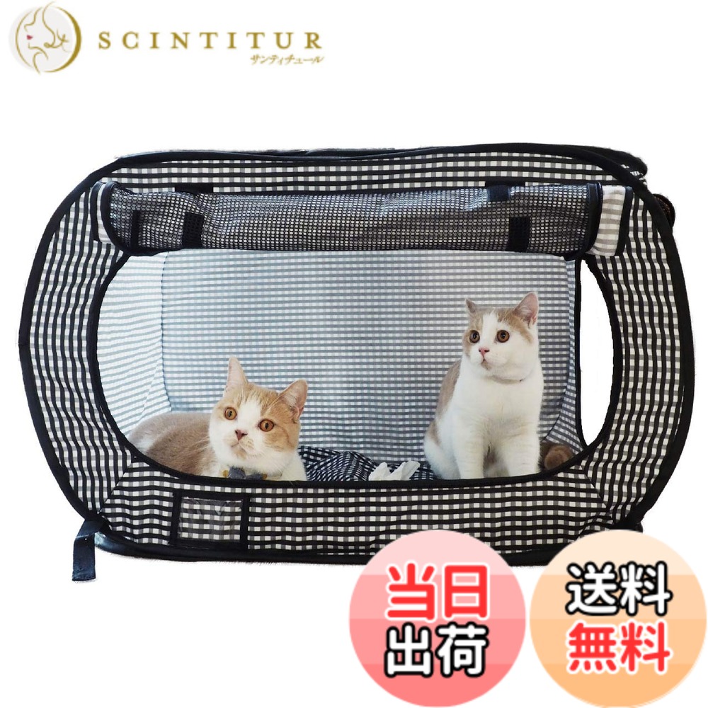 【送料無料】猫壱（necoichi） ポータブルケージとトイレのセット 猫の安心&快適を持ち運べる 色：ブラック、サイズ：81L x 51W x 51H cm