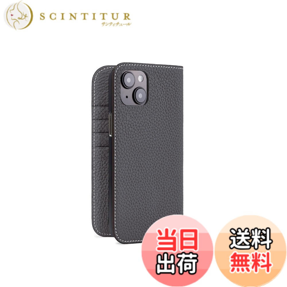 【貨物輸送無料】【ボナベンチュラ】当用日記容れもの シュリンクレザー 色：濃灰色薄墨色、大きさ：iPhone 14 Plus