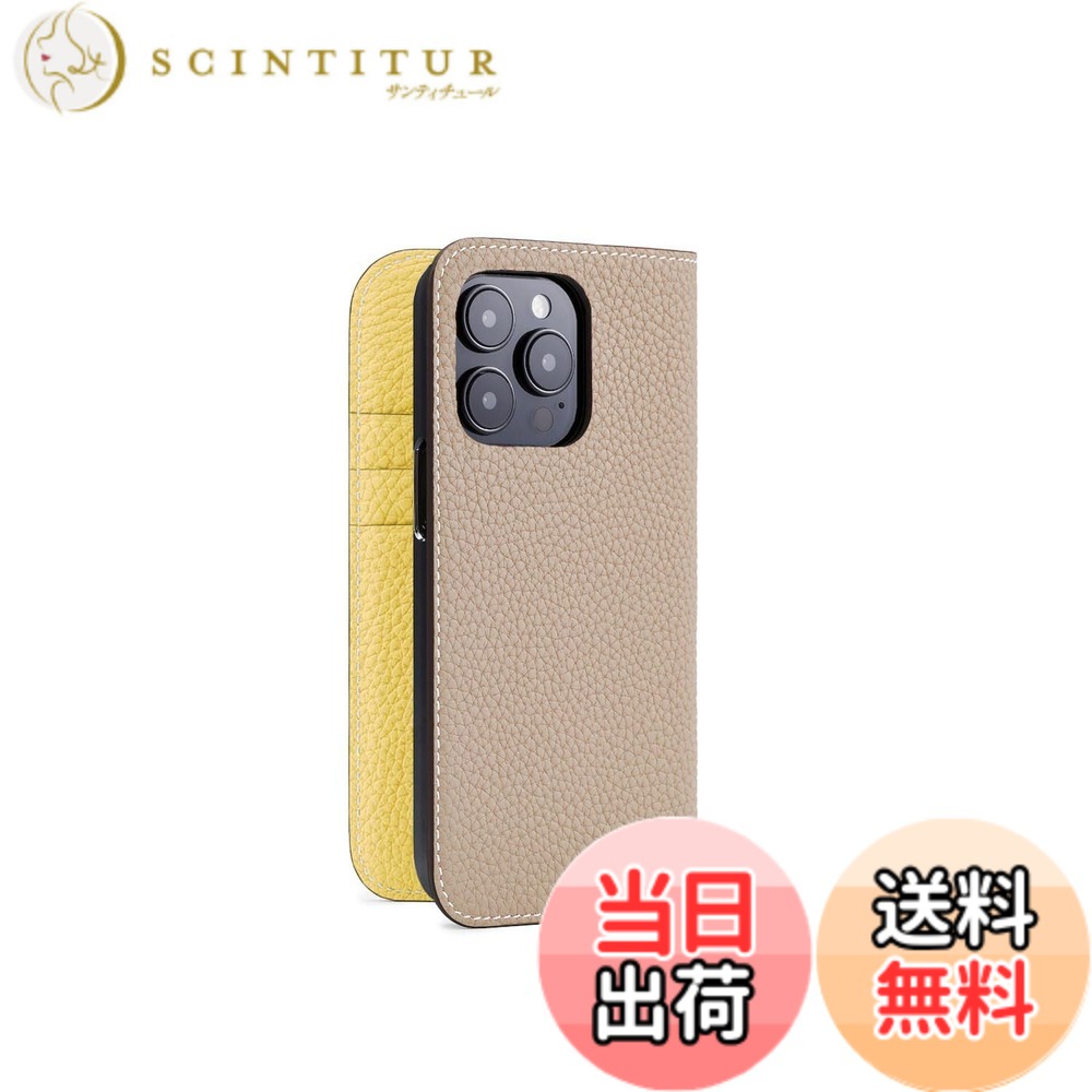 【貨物輸送無料】【BONAVENTURA】当用日記容れもの シュリンクレザー iPhone15Pro BODT15P 色：グレージュ x 黄色、大いさ：iPhone 15 Pro