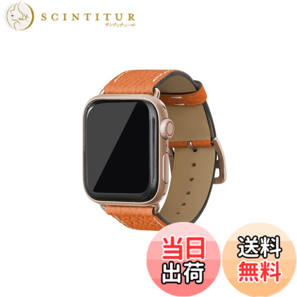 【貨物輸送無料】[BONAVENTURA] Apple Watch用 なめし革ダンス楽隊 本革 シュリンクレザー Apple Watch Series相応う 1-10 SE(第1・2時人) 相応う 色：なめし革:オレンジ色 / アダプタ：ゴールド、大きさ：44粍/45粍/46粍/49粍, M/L大きさ