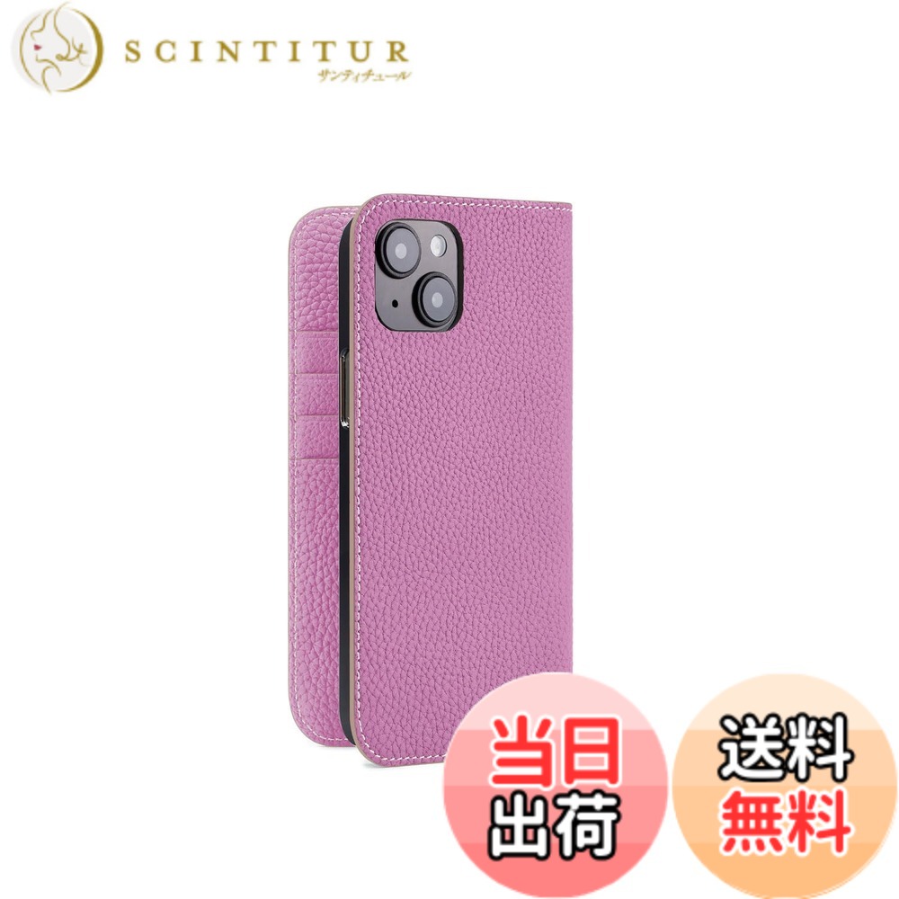 【貨物輸送無料】【ボナベンチュラ】当用日記容れもの シュリンクレザー 色：グレージュ x パープル、大きさ：iPhone 14 Plus
