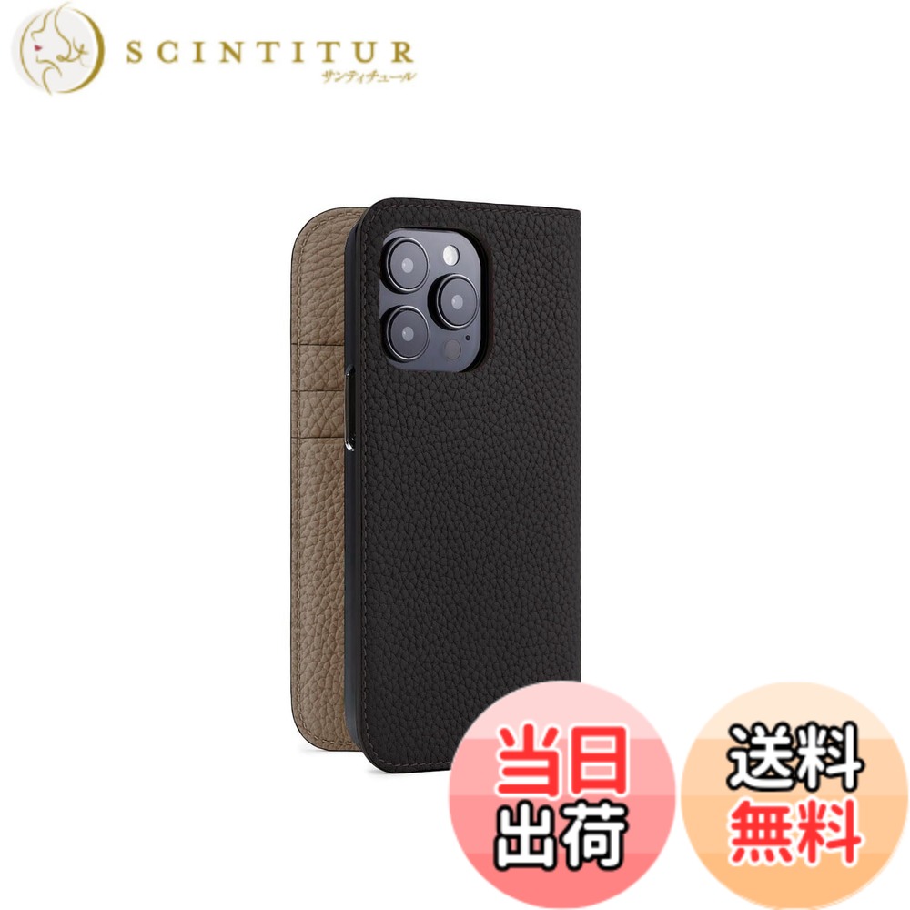 【送料無料】【BONAVENTURA】ダイアリーケース シュリンクレザー iPhone15Pro BODT15P 色：ブラック x エトープ.、サイズ：iPhone 15 Pro