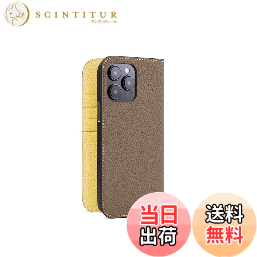 【貨物輸送無料】【BONAVENTURA】当用日記容れもの シュリンクレザー iPhone15Pro Max BODT15PM 色：エトープ x 黄色.、大きさ：iPhone 15 Pro Max
