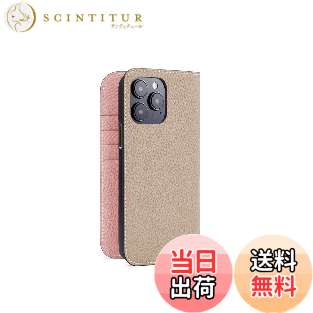 【貨物輸送無料】【BONAVENTURA】当用日記容れもの シュリンクレザー iPhone15Pro Max BODT15PM 色：グレージュ x コーラル.、大きさ：iPhone 15 Pro Max