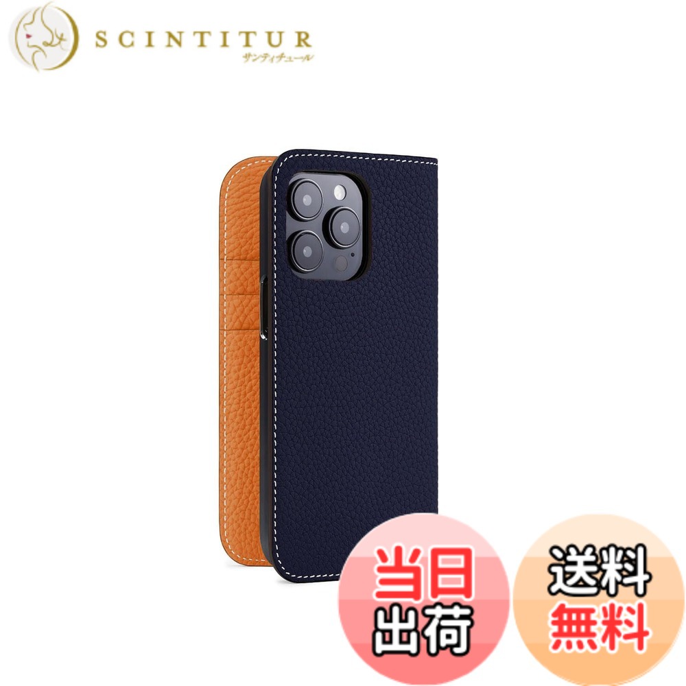 【送料無料】【BONAVENTURA】ダイアリーケース シュリンクレザー iPhone15Pro BODT15P 色：ネイビー x オレンジ.、サイズ：iPhone 15 Pro｜サンティチュール