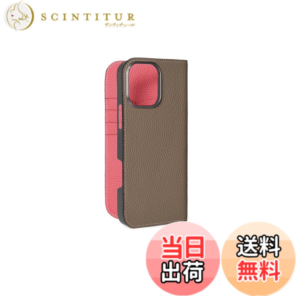 【貨物輸送無料】【BONAVENTURA】当用日記容れもの シュリンクレザー iPhone16ProMax BODT16PM 色：エトープ x アザレ、大きさ：iPhone 16 Pro Max