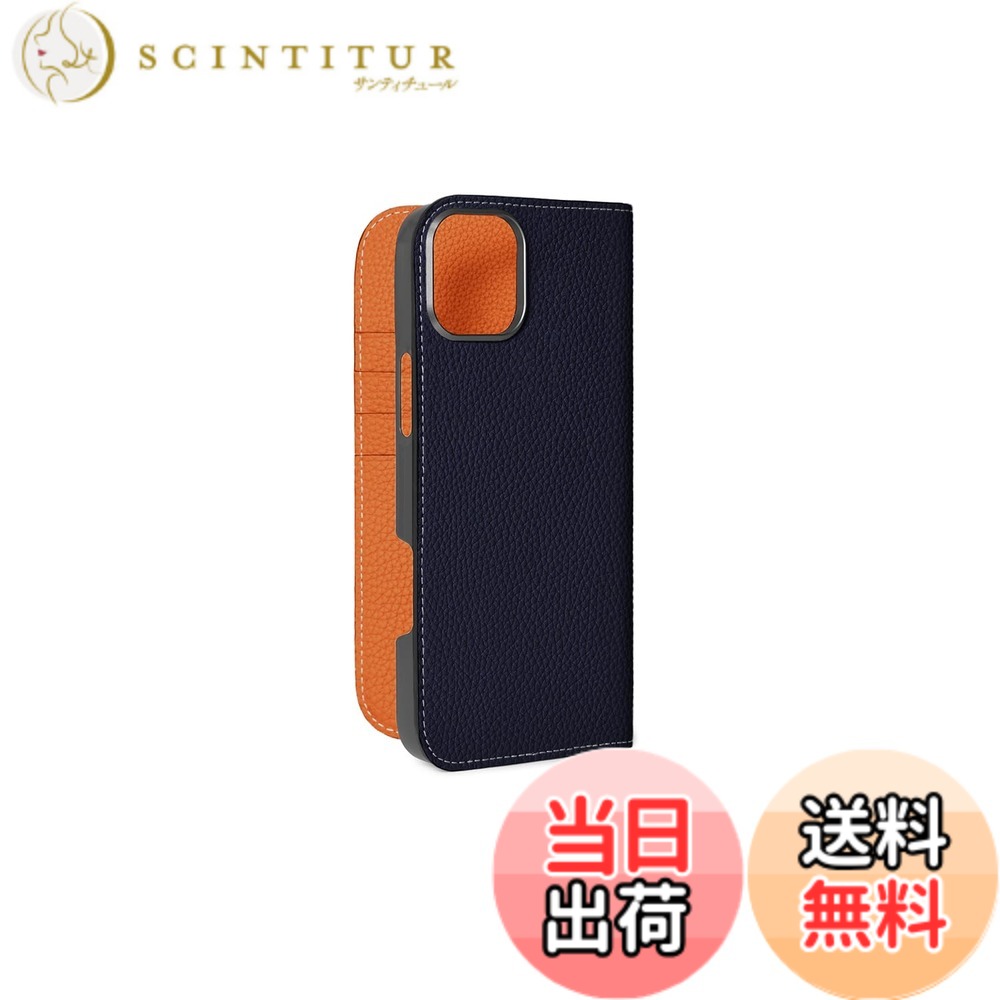 【貨物輸送無料】【BONAVENTURA】当用日記容れもの シュリンクレザー iPhone16Plus BODT16PL 色：米国海軍 x オレンジ色、大きさ：iPhone 16 Plus