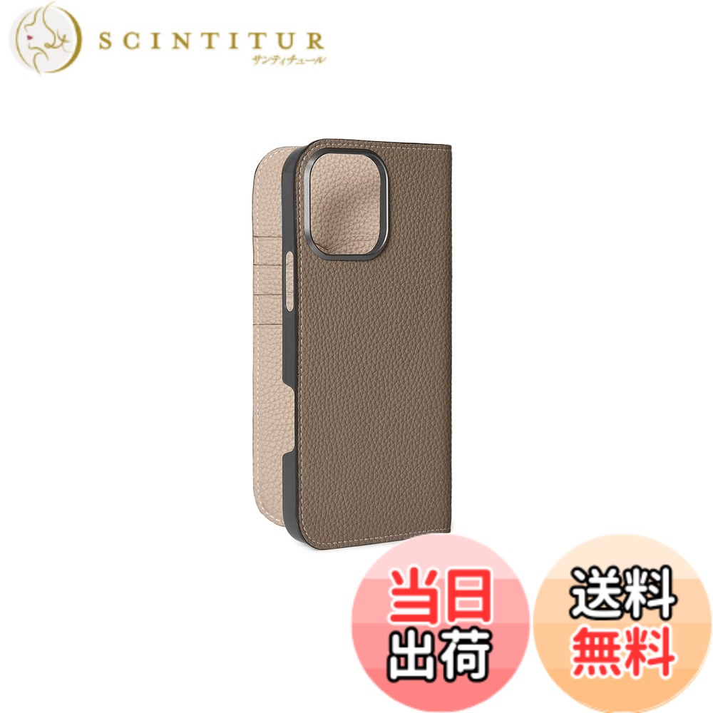 【貨物輸送無料】【BONAVENTURA】当用日記容れもの シュリンクレザー iPhone16ProMax BODT16PM 色：エトープ x グレージュ、大きさ：iPhone 16 Pro Max