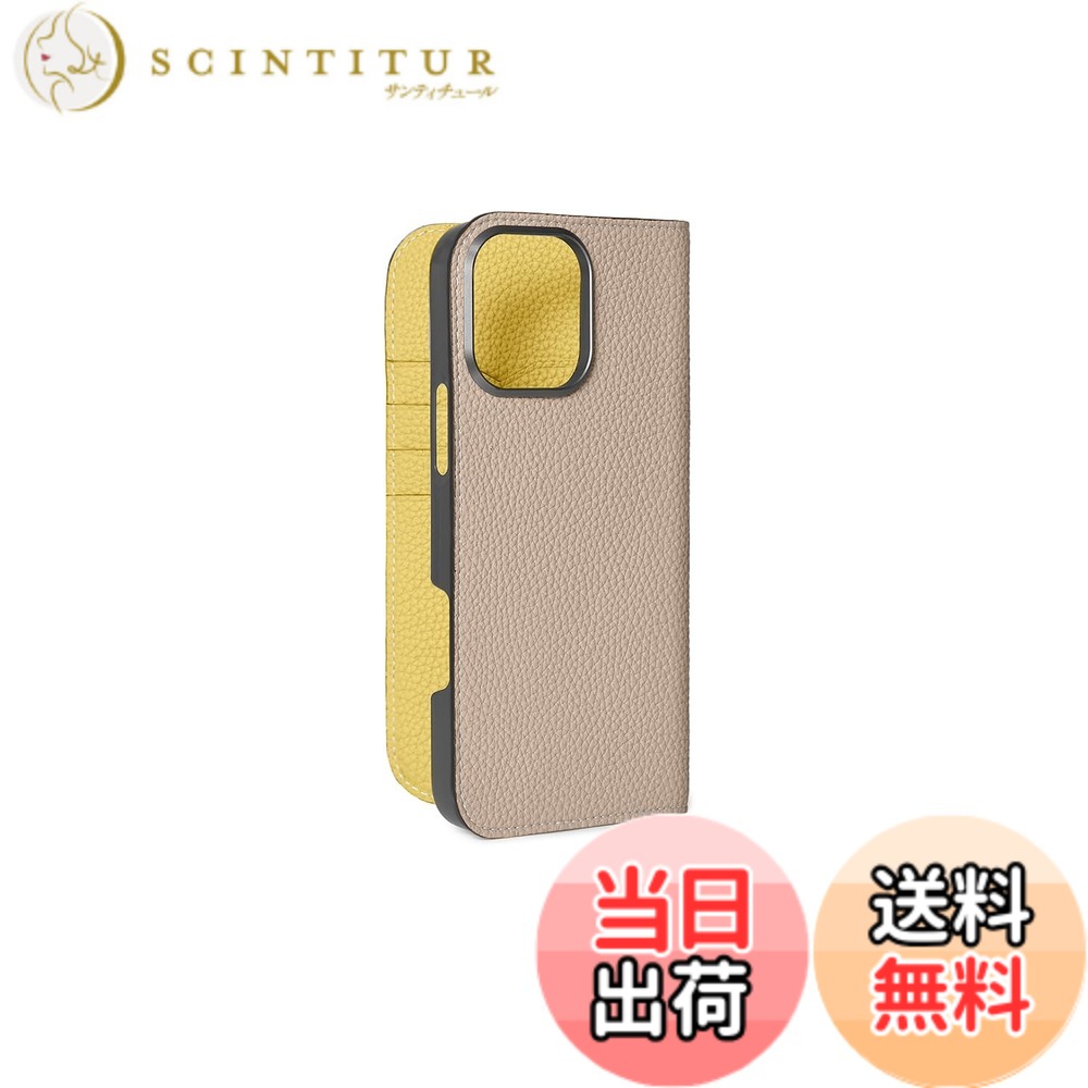 【貨物輸送無料】【BONAVENTURA】当用日記容れもの シュリンクレザー iPhone16ProMax BODT16PM 色：グレージュ x 黄色、大きさ：iPhone 16 Pro Max