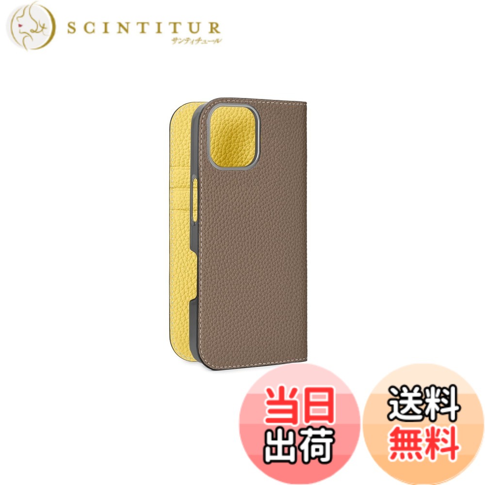 【貨物輸送無料】【BONAVENTURA】当用日記容れもの シュリンクレザー iPhone16Pro BODT16P 色：エトープ x 黄色、大いさ：iPhone 16 Pro