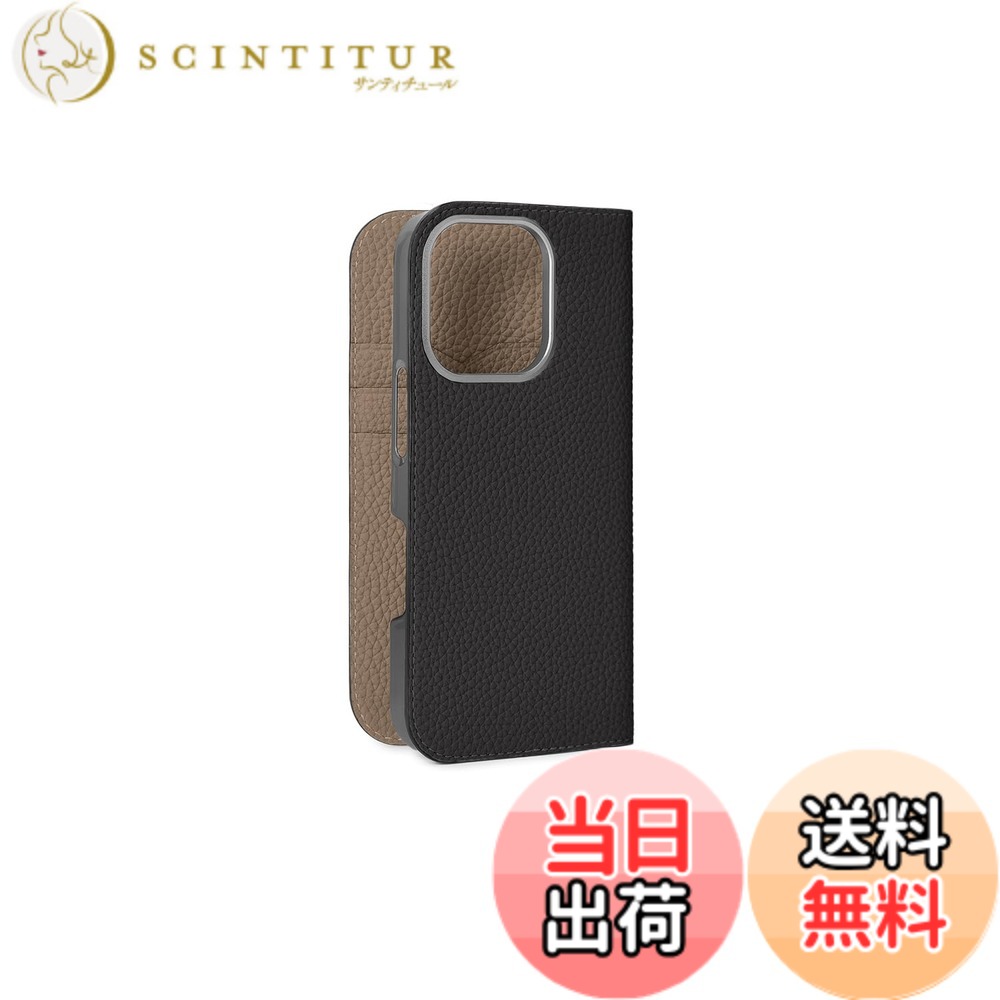 【貨物輸送無料】【BONAVENTURA】当用日記容れもの シュリンクレザー iPhone16Pro BODT16P 色：黒いこと x エトープ、大いさ：iPhone 16 Pro
