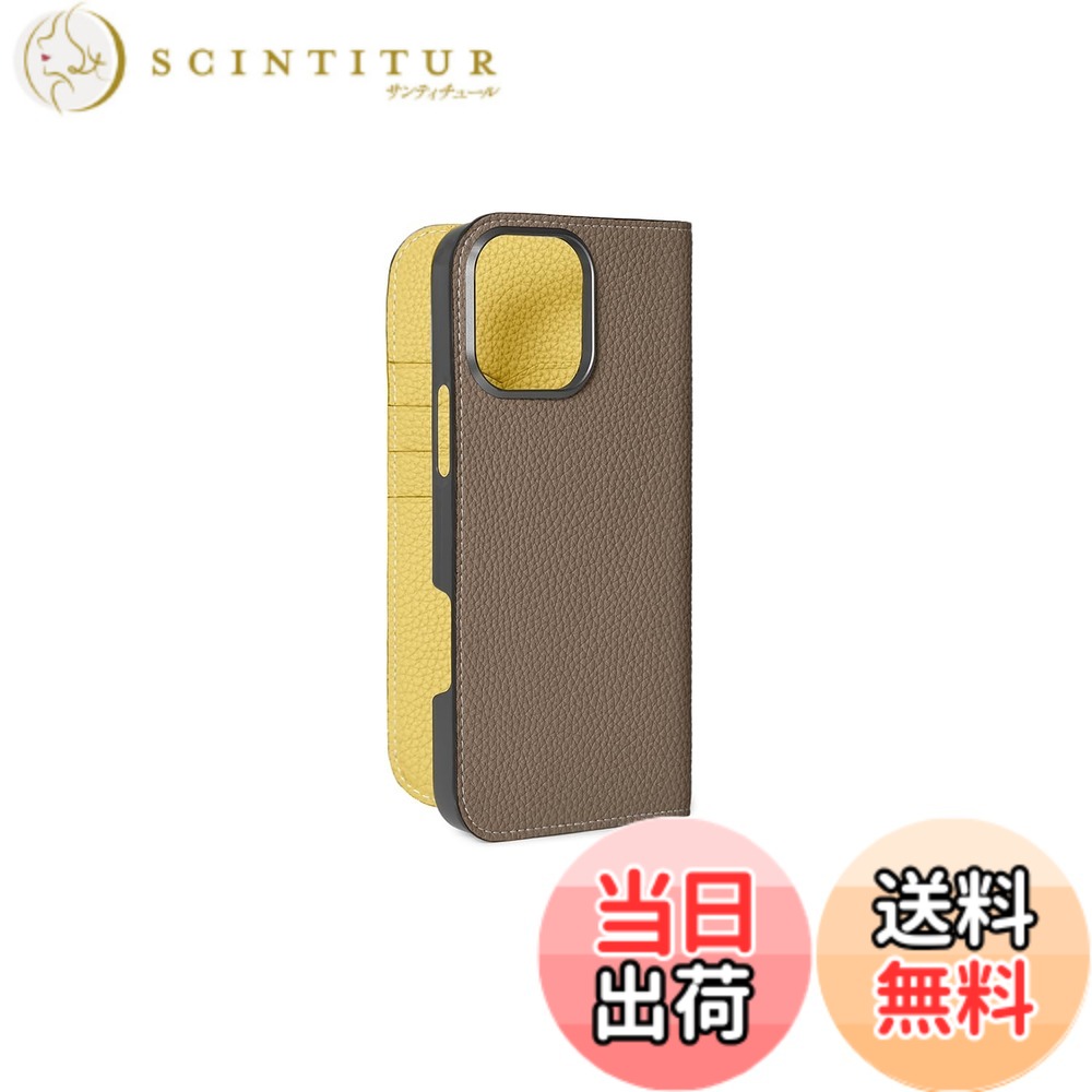 【貨物輸送無料】【BONAVENTURA】当用日記容れもの シュリンクレザー iPhone16ProMax BODT16PM 色：エトープ x 黄色、大きさ：iPhone 16 Pro Max