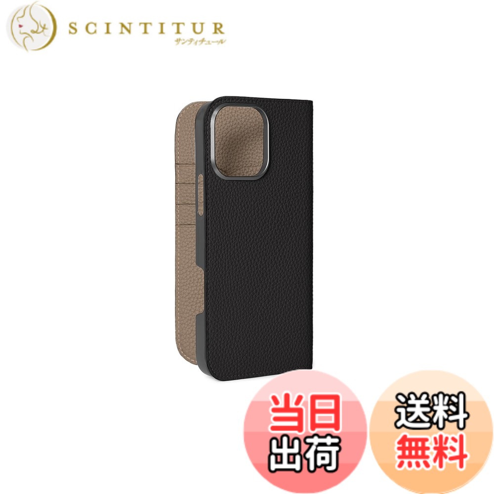 【貨物輸送無料】【BONAVENTURA】当用日記容れもの シュリンクレザー iPhone16ProMax BODT16PM 色：黒いこと x エトープ、大きさ：iPhone 16 Pro Max