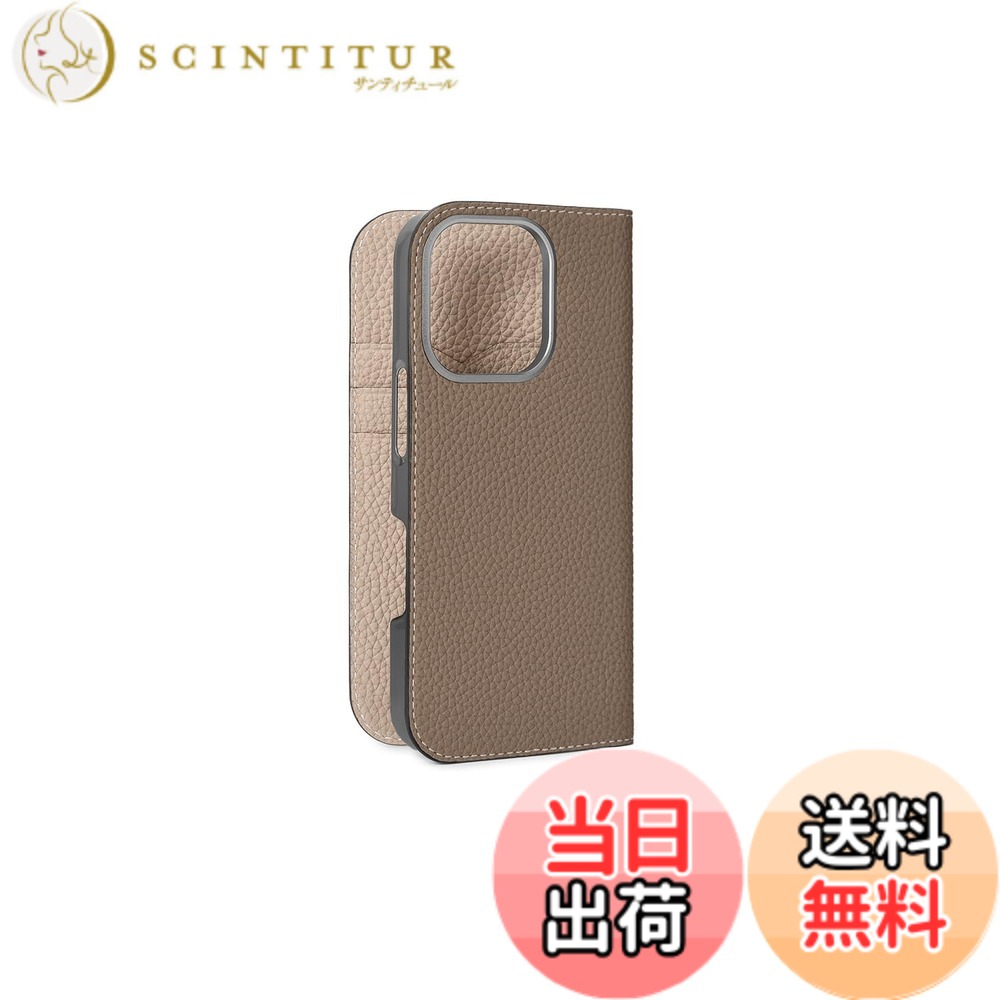 【貨物輸送無料】【BONAVENTURA】当用日記容れもの シュリンクレザー iPhone16Pro BODT16P 色：エトープ x グレージュ、大いさ：iPhone 16 Pro