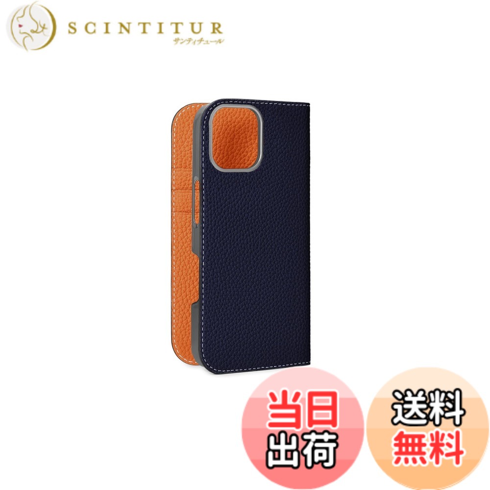 【貨物輸送無料】【BONAVENTURA】当用日記容れもの シュリンクレザー iPhone16Pro BODT16P 色：米国海軍 x オレンジ色、大いさ：iPhone 16 Pro