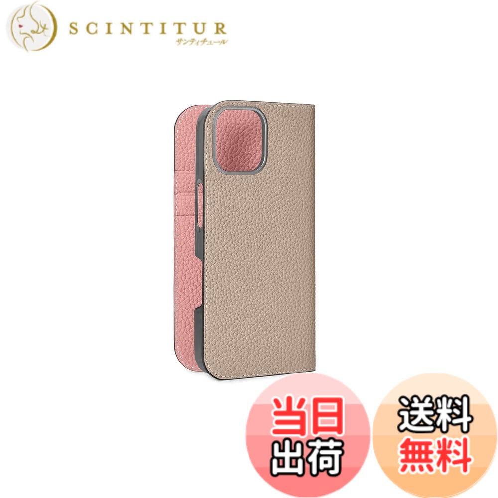 【貨物輸送無料】【BONAVENTURA】当用日記容れもの シュリンクレザー iPhone16Pro BODT16P 色：グレージュ x コーラル、大いさ：iPhone 16 Pro
