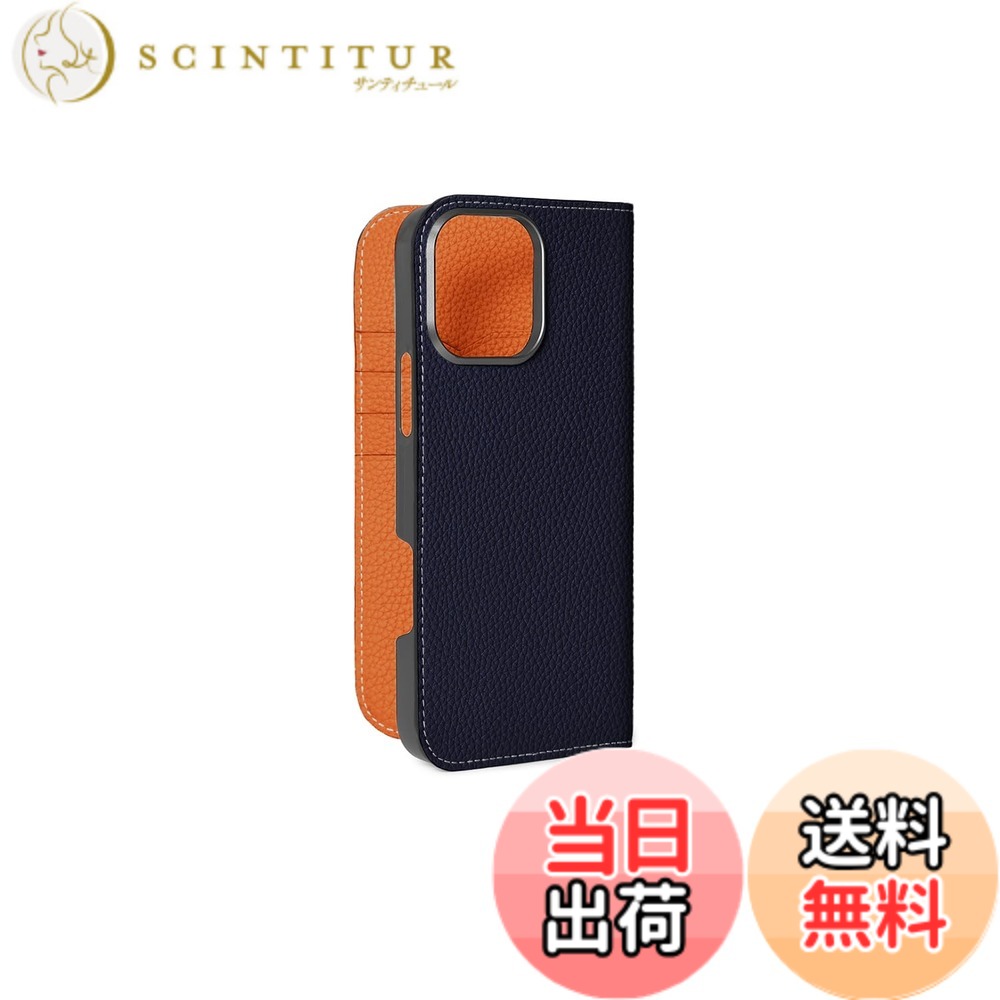 【貨物輸送無料】【BONAVENTURA】当用日記容れもの シュリンクレザー iPhone16ProMax BODT16PM 色：米国海軍 x オレンジ色、大きさ：iPhone 16 Pro Max