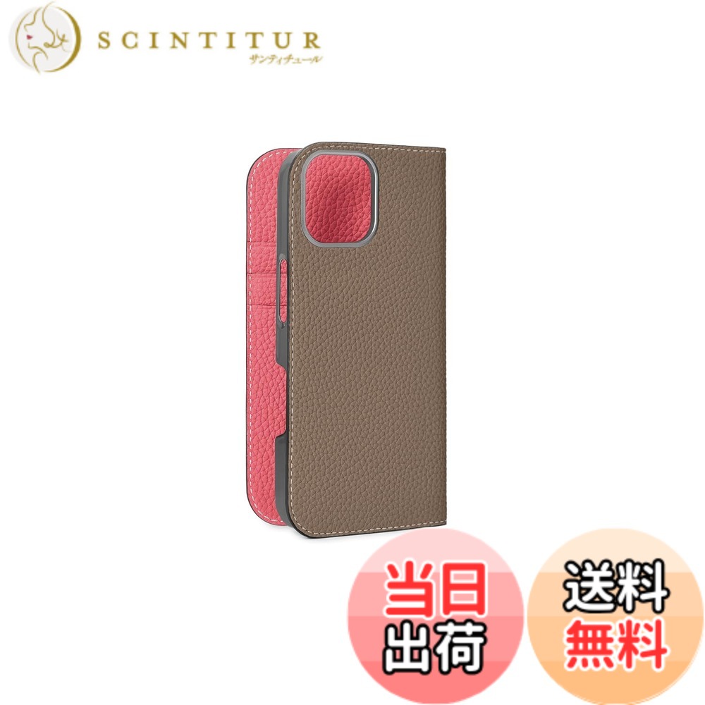 【送料無料】【BONAVENTURA】ダイアリーケース シュリンクレザー iPhone16 BODT16 色：エトープ x アザレ、サイズ：iPhone 16