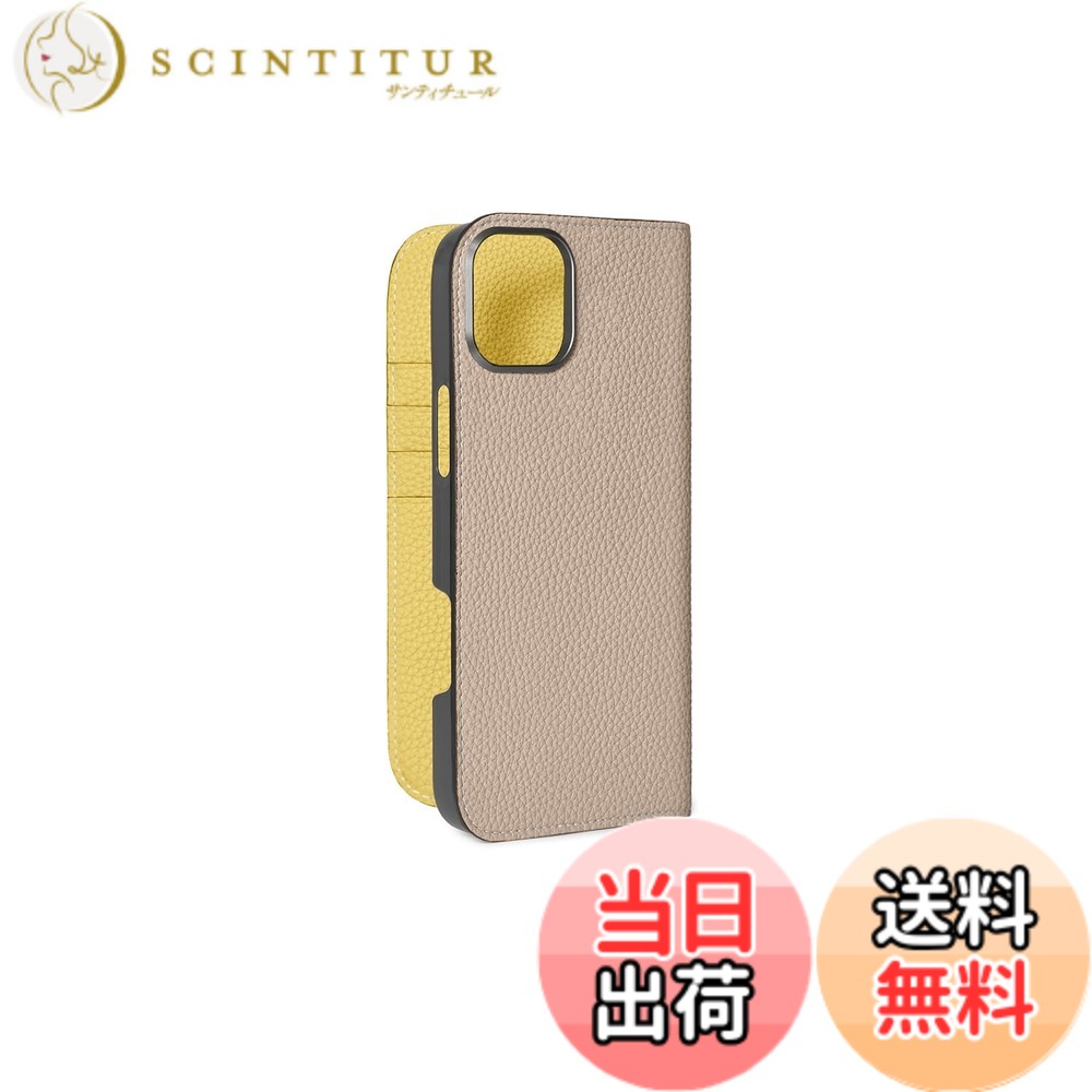 【送料無料】【BONAVENTURA】ダイアリーケース シュリンクレザー iPhone16Pro BODT16P 色：グレージュ x イエロー、サイズ：iPhone 16 Pro