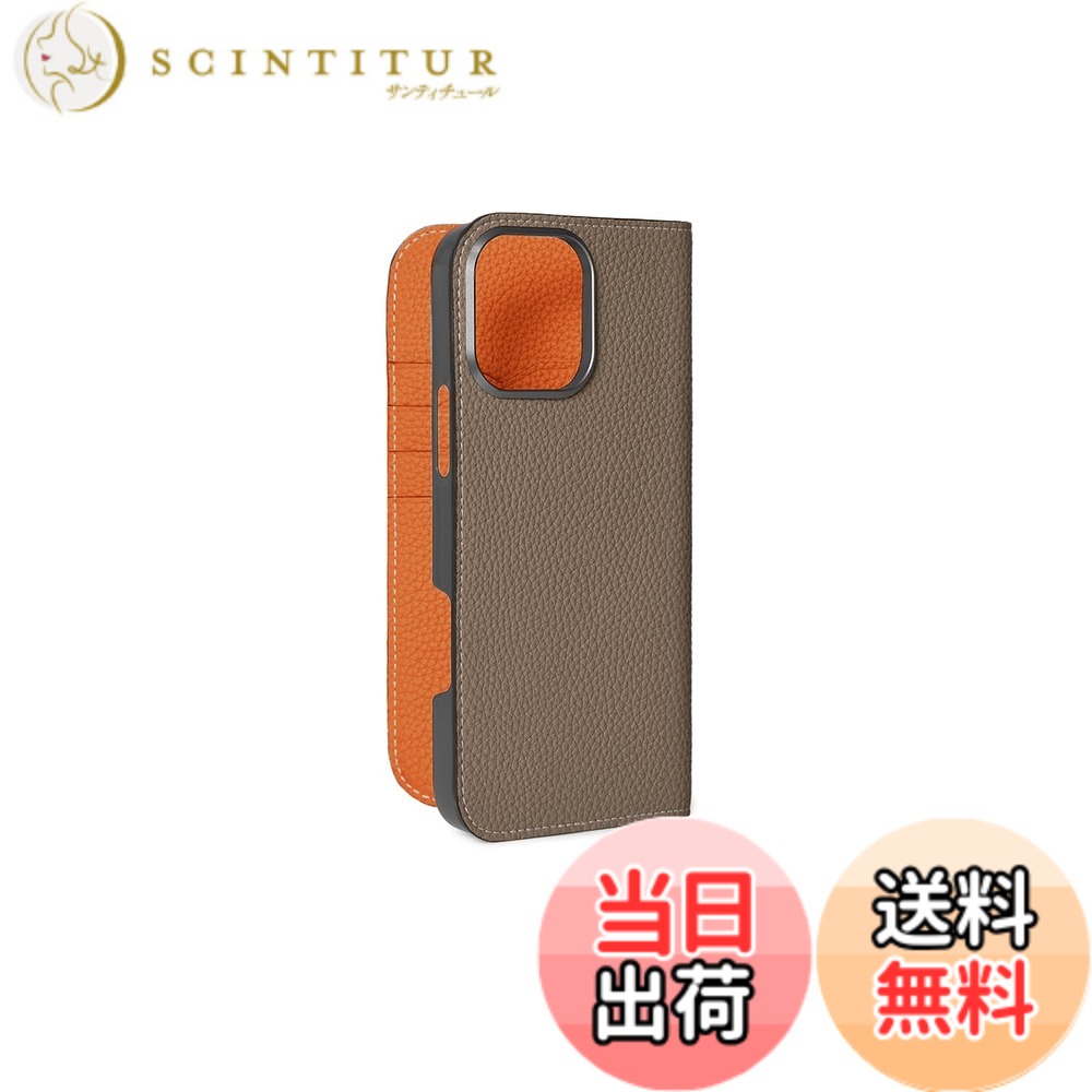 【貨物輸送無料】【BONAVENTURA】当用日記容れもの シュリンクレザー iPhone16ProMax BODT16PM 色：エトープ x オレンジ色、大きさ：iPhone 16 Pro Max