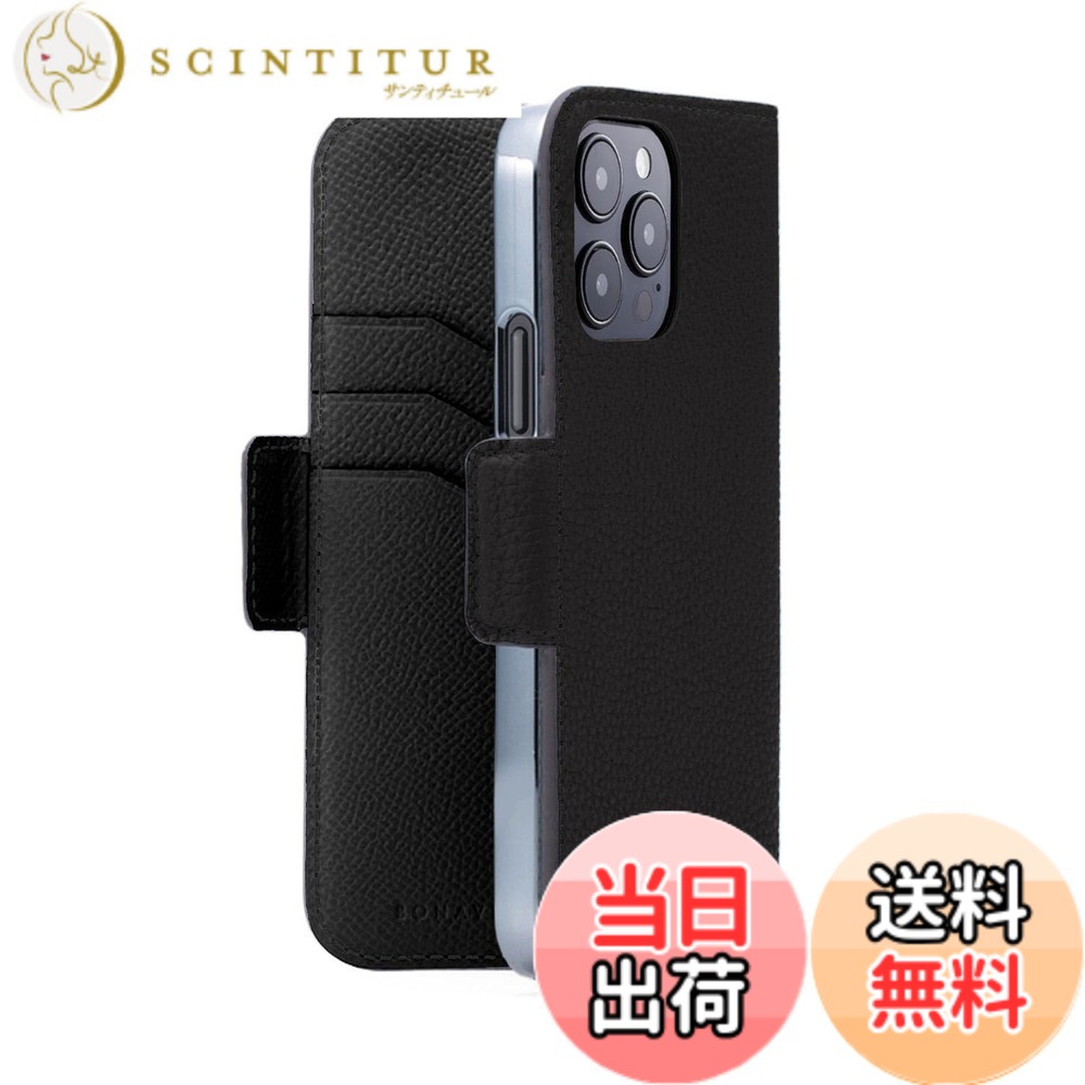 【送料無料】【BONAVENTURA】(for iPhone15 Pro) スタンドダイアリーケース シュリンクレザー [ブラック ] スマホケース ヨーロッパ最高級レザー 本革 プレゼント BKATR15P-BK 色：ブラック.、サイズ：iPhone 15 Pro｜サンティチュール