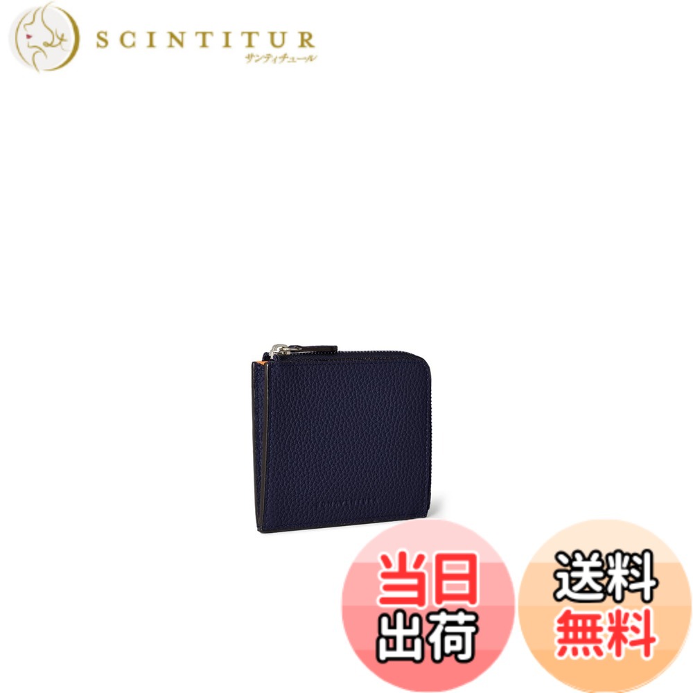 【貨物輸送無料】【BONAVENTURA】L字ジップ ウォレット シュリンクレザー 色：米国海軍 x オレンジ色
