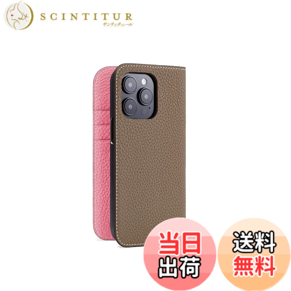 【貨物輸送無料】【BONAVENTURA】当用日記容れもの シュリンクレザー iPhone15Pro BODT15P 色：エトープ x アザレ.、大いさ：iPhone 15 Pro
