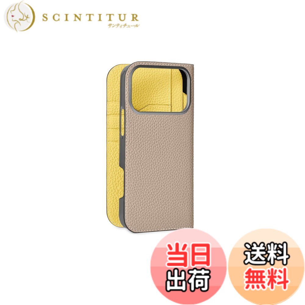 【貨物輸送無料】【ボナベンチュラ】当用日記容れもの シュリンクレザーiphone 17 Pro Max BODT17PM 色：グレージュ x 黄色、大きさ：iPhone 17 Pro Max
