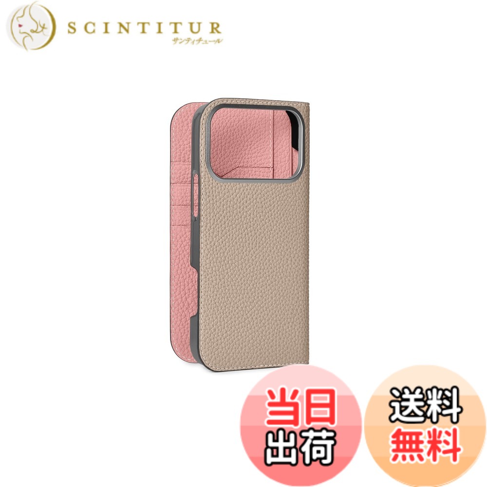 【貨物輸送無料】【ボナベンチュラ】当用日記容れもの シュリンクレザーiphone 17 Pro Max BODT17PM 色：グレージュ x コーラルさくら色、大きさ：iPhone 17 Pro Max