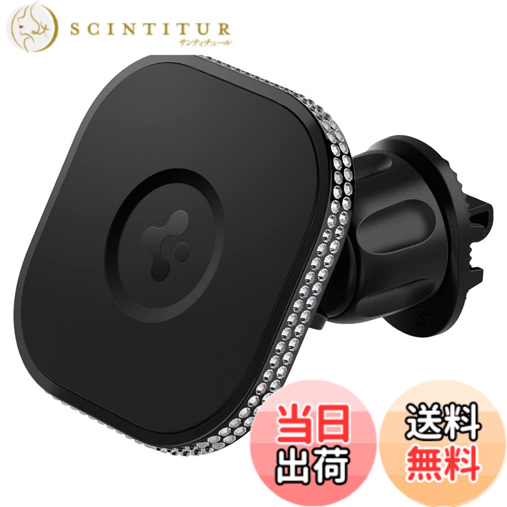 【貨物輸送無料】Spigen 車載保持者 磁石 MagSafe用 スマホホルダー キュービックジルコニア 車 スマホスタンド 空調設備吹き出し口式 iPhone 13 12 Pro Max Mini 超強磁気力 360度回転させる 片手脱着 落っこちる押しとどめる 据え付け飾り気のない OneTap ITS12B ACP03808 (黒いこと)