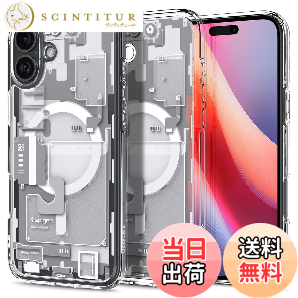 【送料無料】Spigen iPhone 16 ケース クリア MagSafe対応 耐衝撃 ストラップホール 黄変防止 バンパー 米軍MIL規格 ウルトラ・ハイブリッド・マグフィット ACS08209 (ゼロ・ワン・ホワイト)
