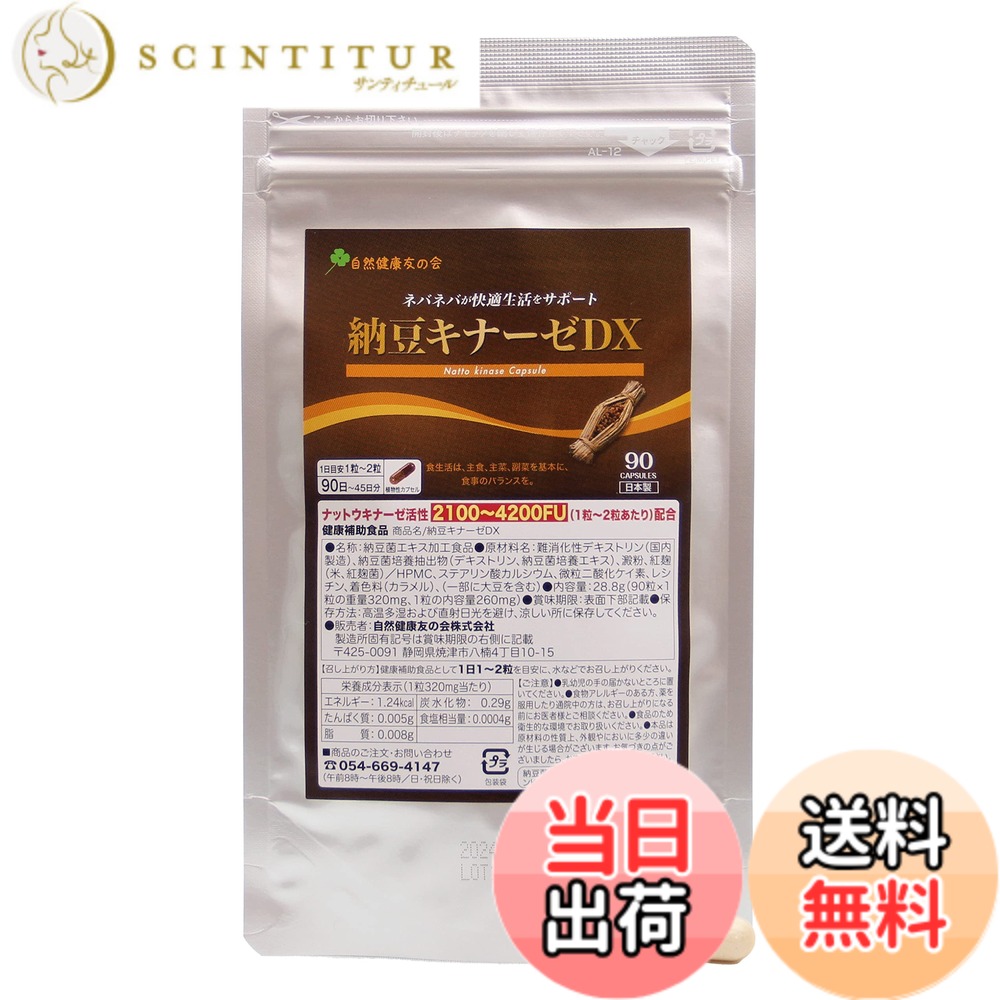 【送料無料】納豆キナーゼDX ナットウキナーゼ2,100-4,200FU配合 ネバネバが快適生活をサポート 徳用45日-90日分（90粒）1袋